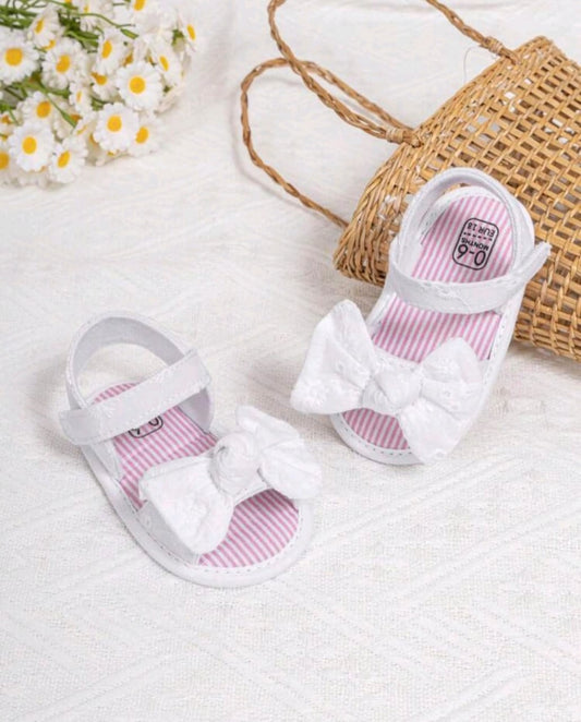 White Bow Sandals with Pink Inner