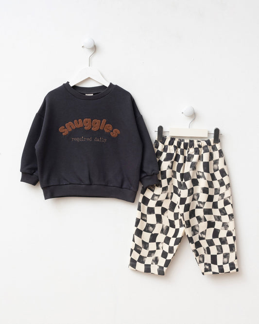 SNUGGLES Checkered Pants & Sweater Set - Anthracite/Brown - 6M-2Y