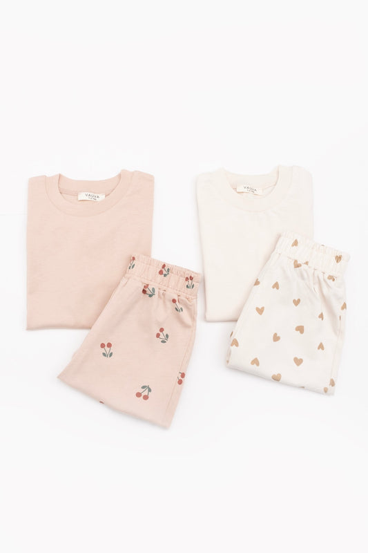 Cherry & Hearts Shorts & Tshirt Set (100% Cotton)