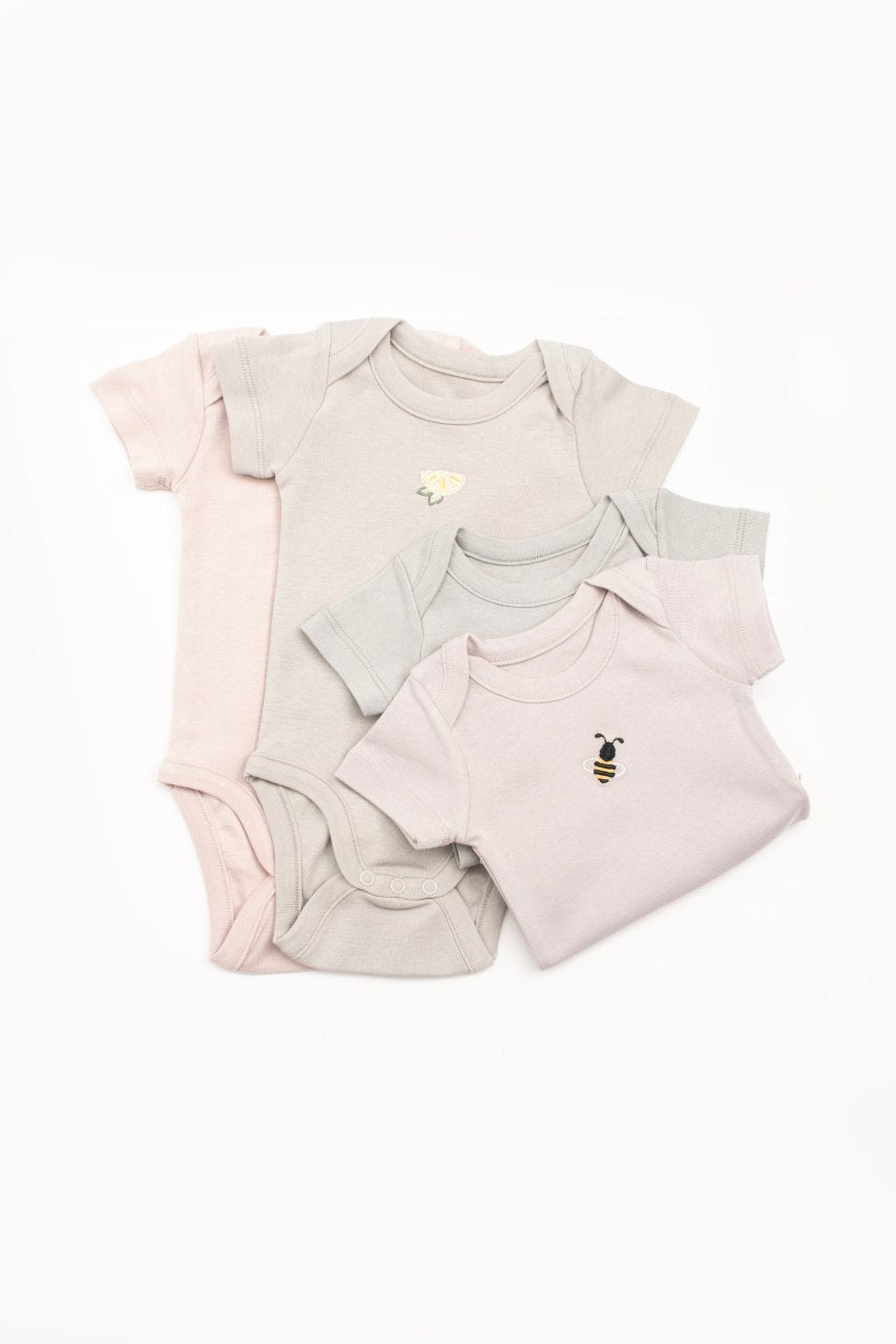 Organic Cotton Embroidered Baby Bodysuits – Set of 4