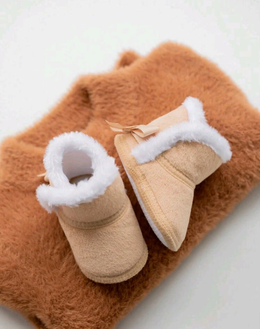 Warm Beige Boots with Bow