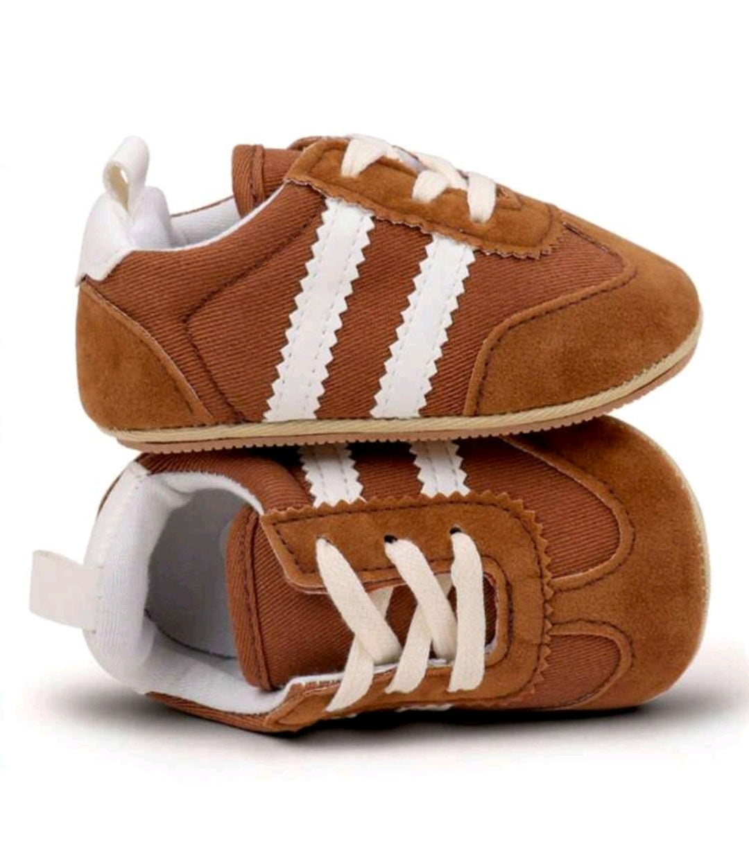 Brown Sneakers with White Stripes
