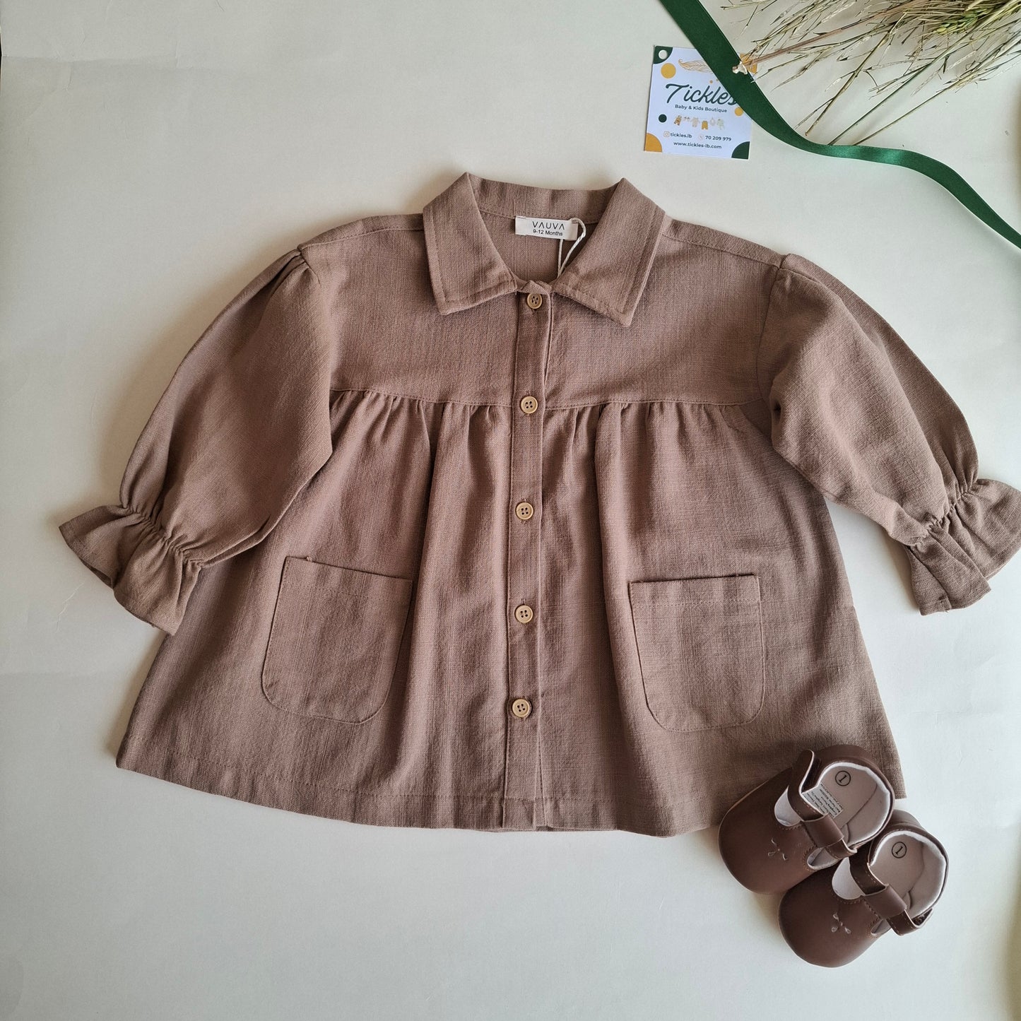 Autumn Breeze Dress - Green Pastel/Beige/Brown - 9M-4Y