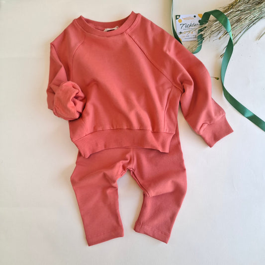 Snuggly Sweater & Legging light Fleeced Set - Orange/Pink - 1-6Y