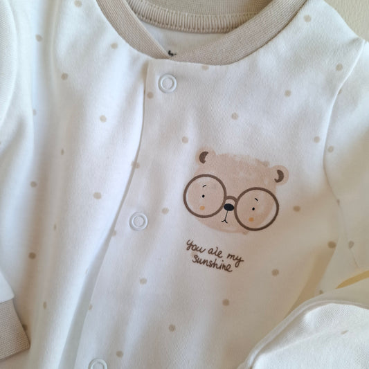 2 Pcs Footed Rompers Bear - 100% Organic Cotton - 0-9M