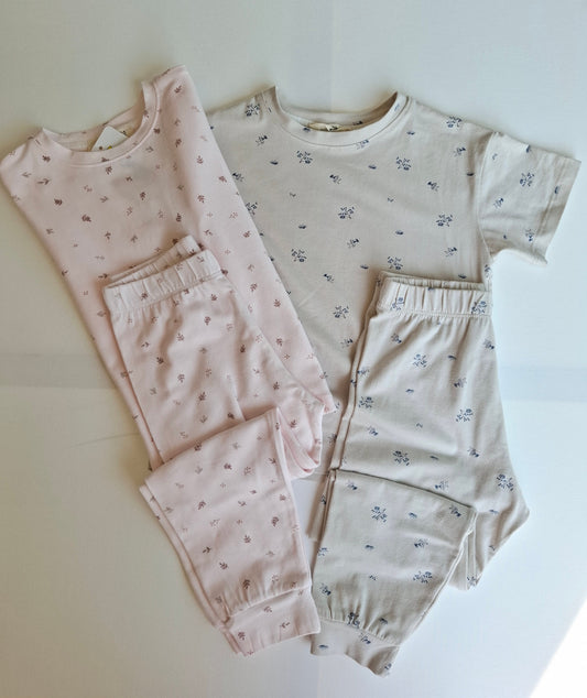 Botanical Pants & Tshirt Pyjamas - Pink/Grey - 3-8Y