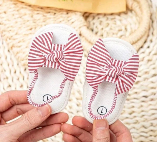 Flat Red Striped Sandals