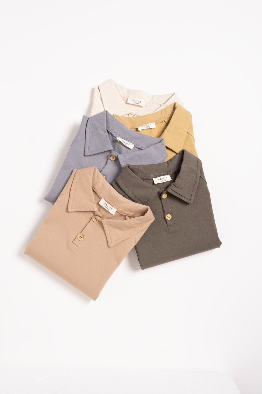 Long Sleeve Polo Shirt - Olive Green/Light Brown- 2-8Y