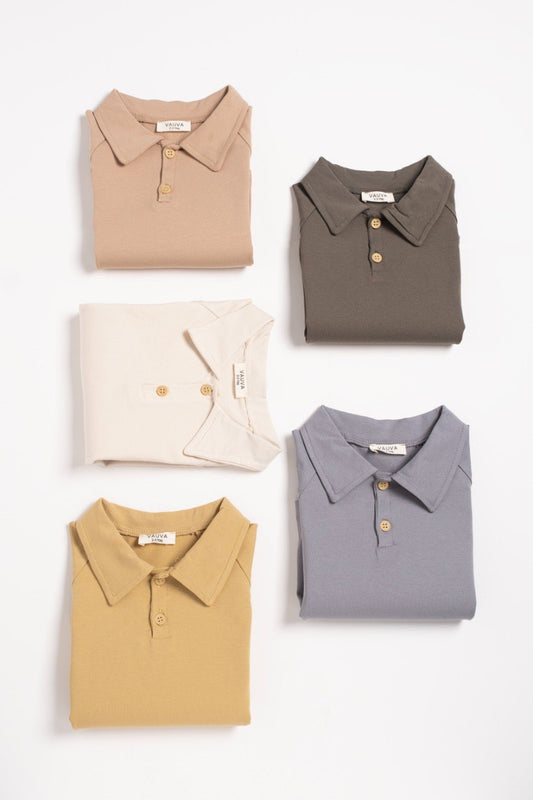 Long Sleeve Polo Shirt - Olive Green/Light Brown- 2-8Y