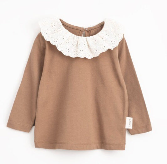 Luna Frill Top - Off-White/Brown - 9M-4Y