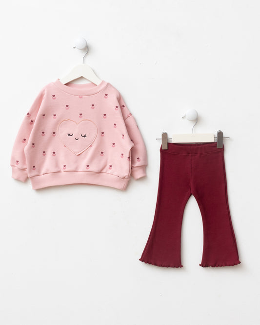 Heart-Detail Flared-Leg Top and Bottom Set - 6-24M