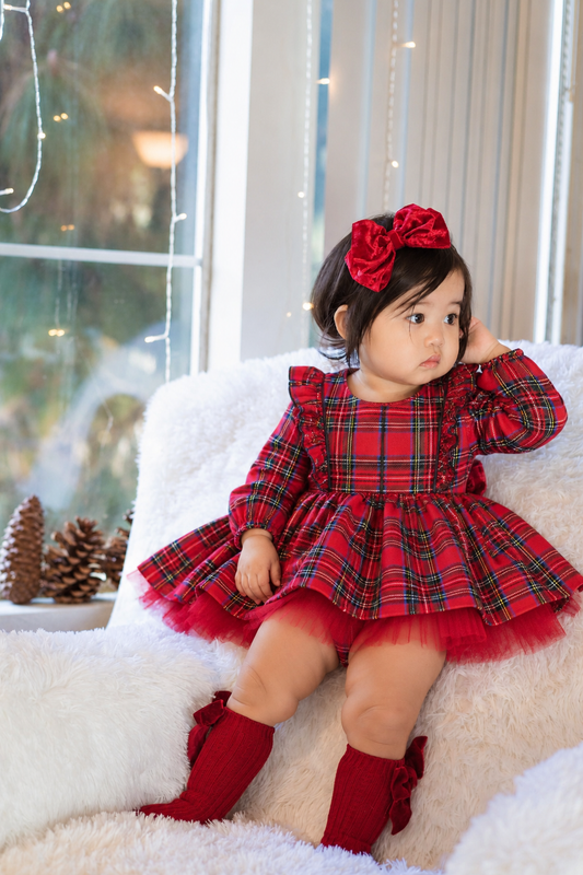 Christmas Bow Tartan Dress - 6-24M