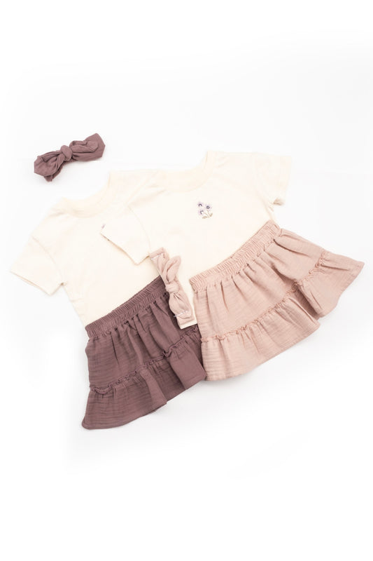 PINK Ruffle Skirt and T-shirt with Bow headband - Set of 3 PCS
