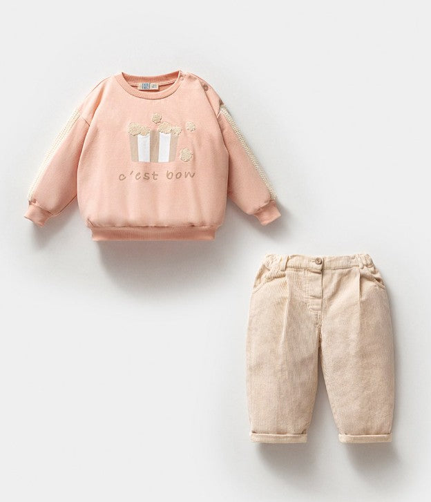 Popcorn Bucket 2 PCS Set - Pink-Beige/Nude Pink-Brown - 9M-3Y