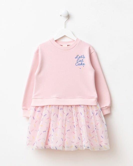 Dress Tulle with Sprinkles Print Detail - 3-7Y
