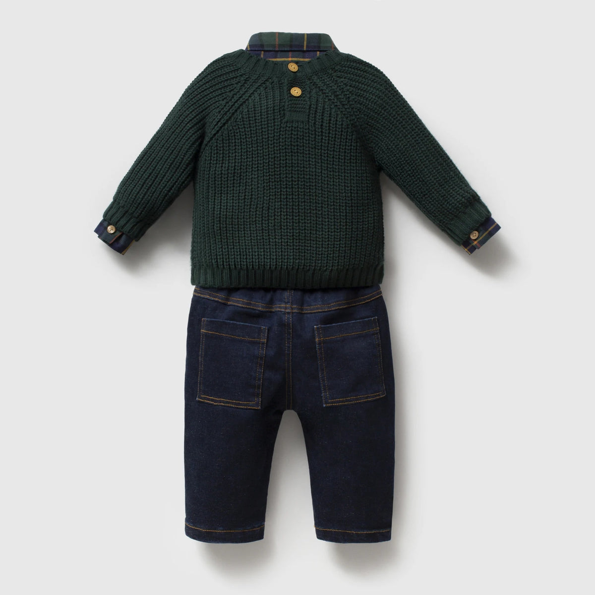 Merry Teddy Sweater 3 PCS Set - Forest Green - 6-24M