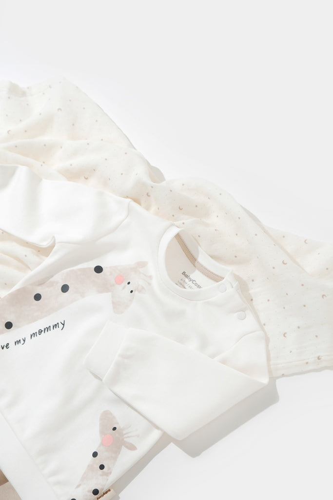 Pant & Long Sleeve Shirt Giraffe Set - Ecru - 100% Organic Cotton - 3-24M