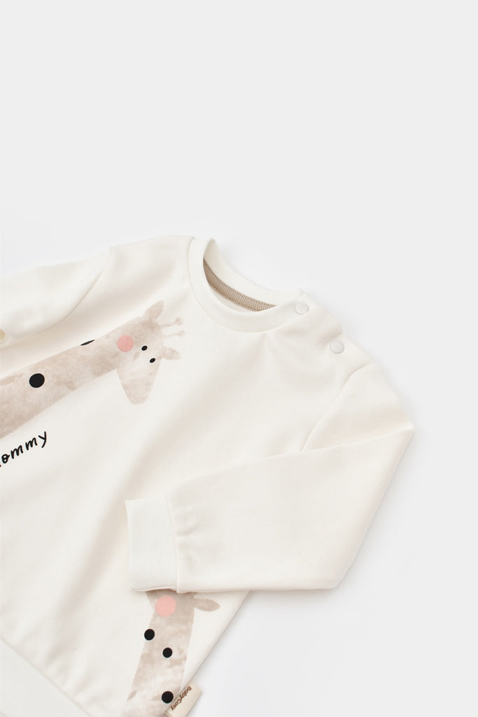 Pant & Long Sleeve Shirt Giraffe Set - Ecru - 100% Organic Cotton - 3-24M