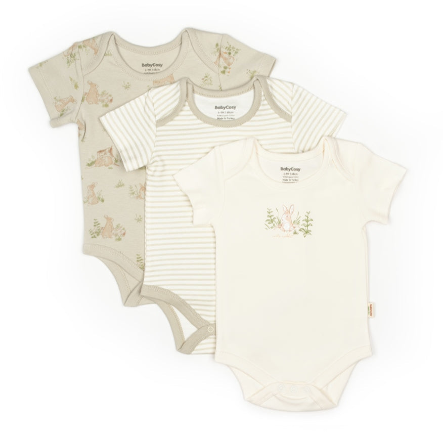 3 PCS Short Sleeve Body Bunny - 100% Organic Cotton - 9-24M