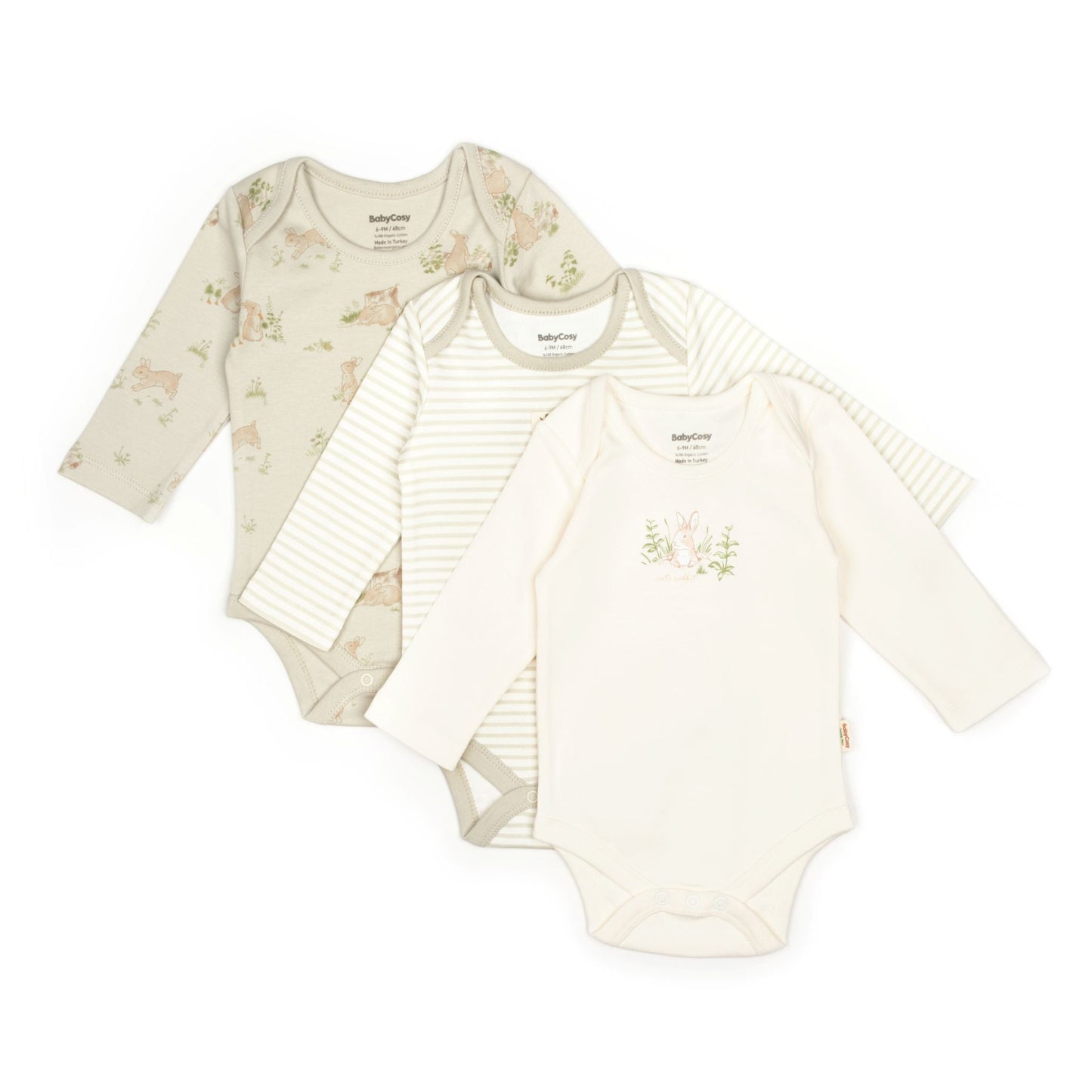 3 PCS Long Sleeve Body Bunny - 100% Organic Cotton - 9-24M