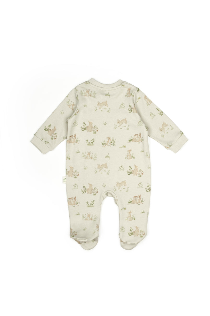 2 Pcs Footed Rompers - Ecru / Soft Green - 100% Organic Cotton