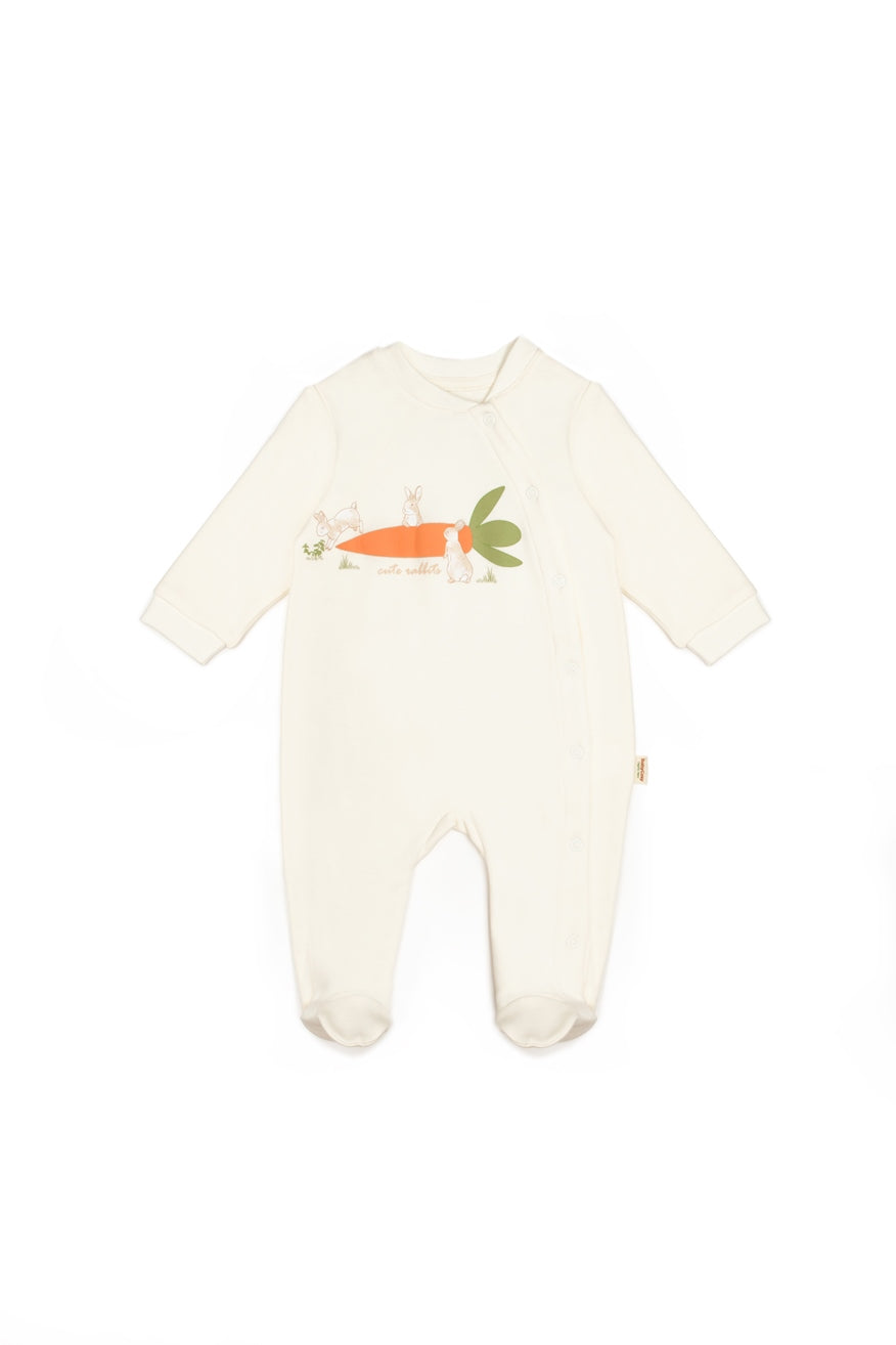2 Pcs Footed Rompers - Ecru / Soft Green - 100% Organic Cotton