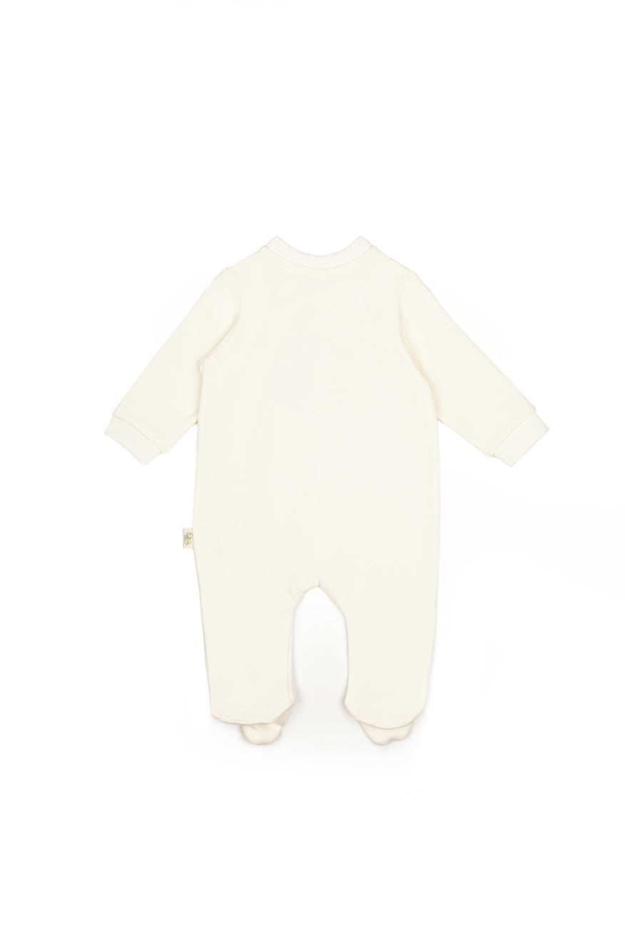 2 Pcs Footed Rompers - Ecru / Soft Green - 100% Organic Cotton