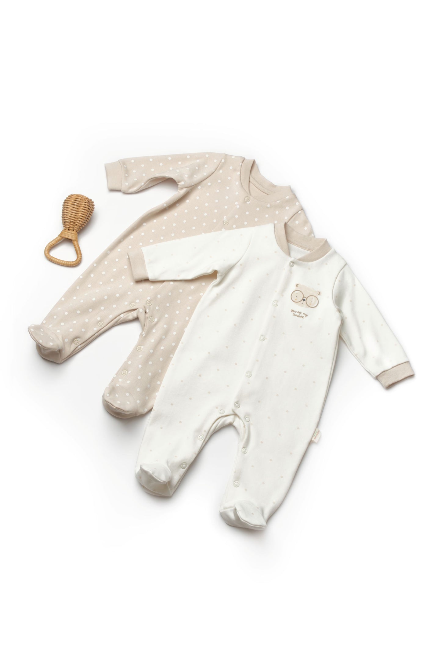 2 Pcs Footed Rompers - 100% Organic Cotton