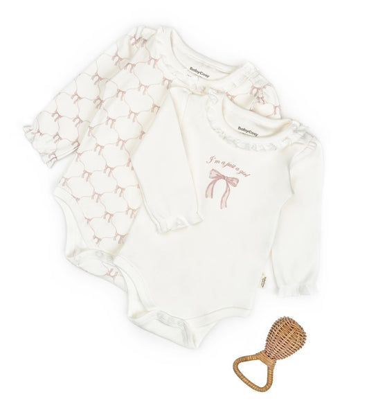 2 PCS Long Sleeve Body Ribbon - Ecru-Powder - 100% Organic Cotton - 3-24M