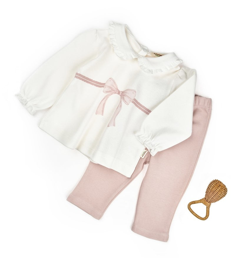 Sweatshirt & Pants Ribbon Set - Pink-Powder - 100% Organic Cotton - 3-24M