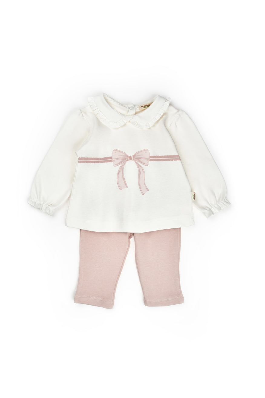 Sweatshirt & Pants Ribbon Set - Pink-Powder - 100% Organic Cotton - 3-24M