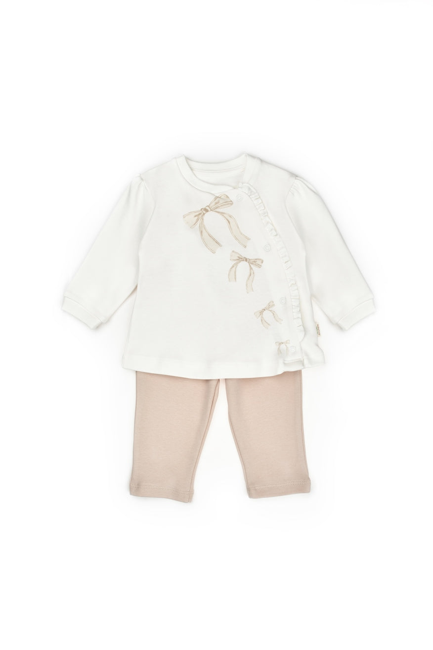 Sweatshirt & Pants Ribbon Set - Ecru-Stone - 100% Organic Cotton - 3-24M