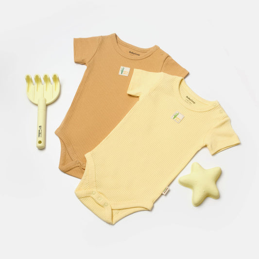 2 PCS Short Sleeve Body - Yellow/Brown - 3-24M