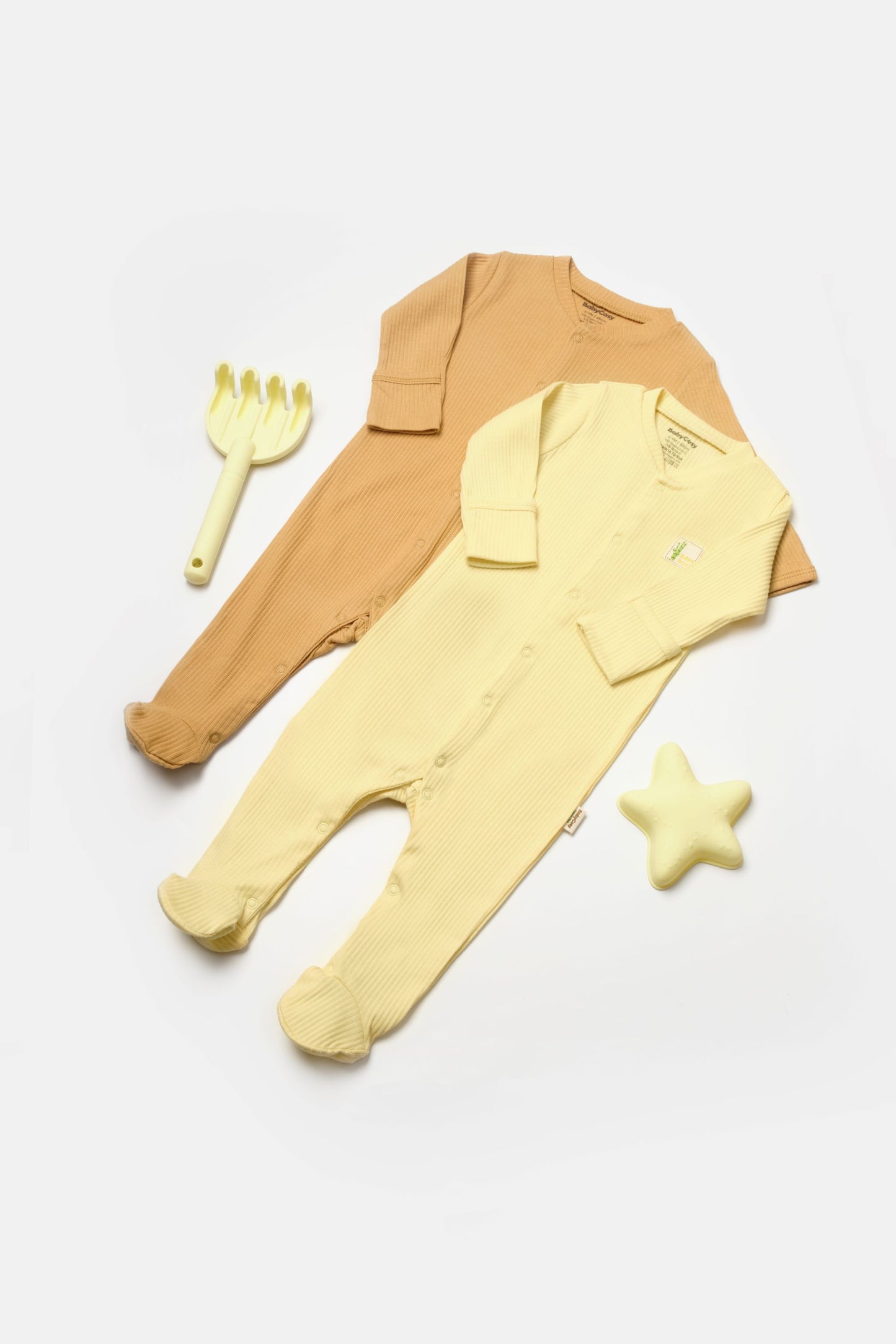 2 PCS Footed Rompers - Yellow / Brown