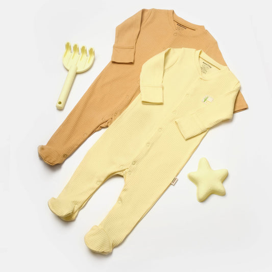 2 PCS Footed Rompers - Yellow/Brown - 0-9M