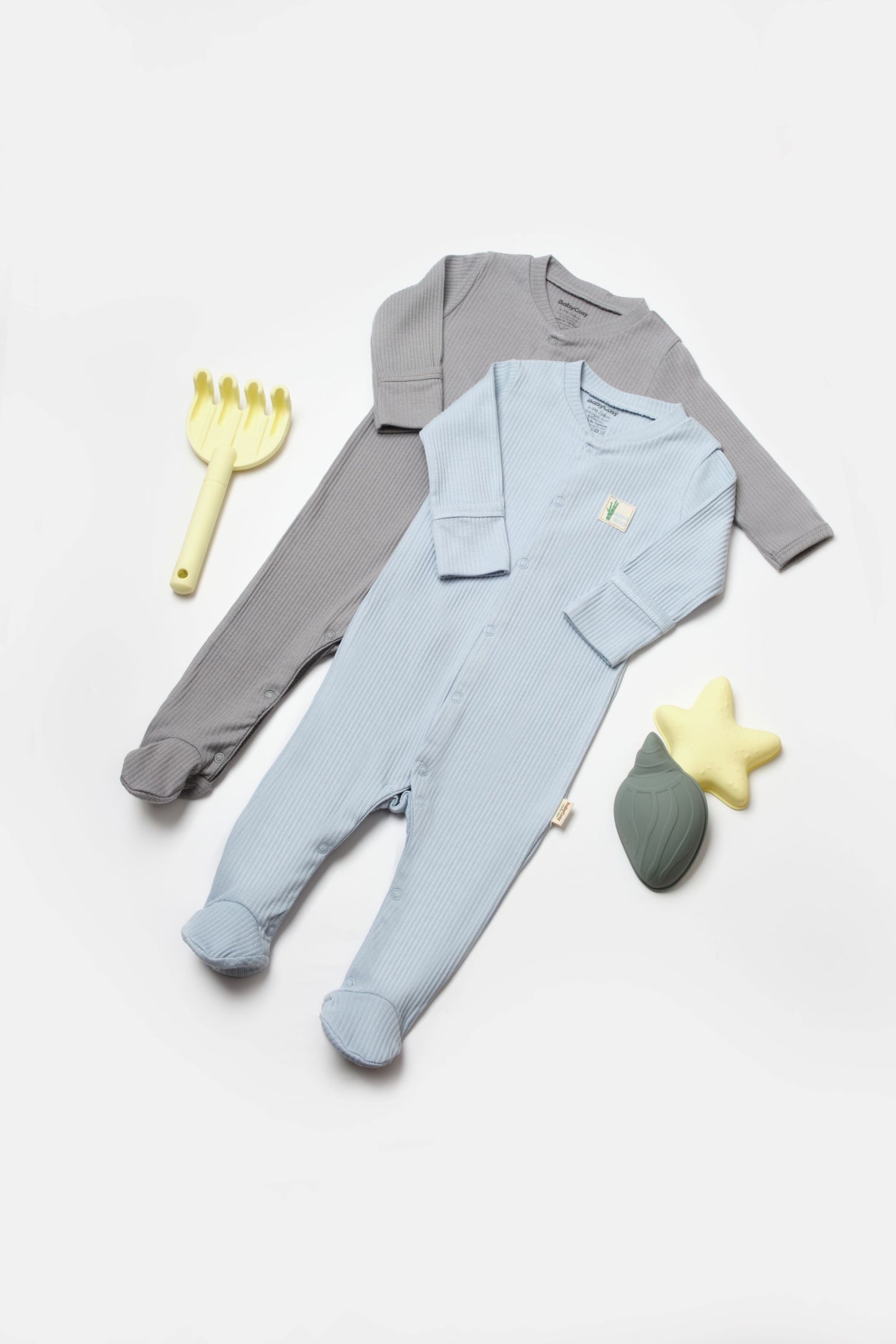 2 PCS Footed Rompers - Blue / Grey