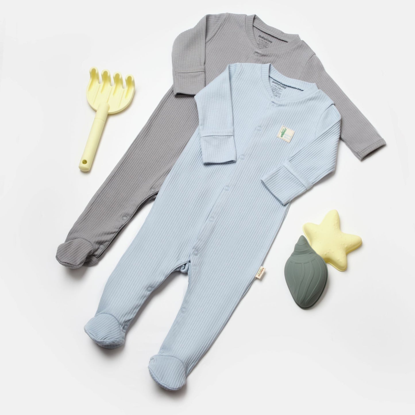 2 PCS Footed Rompers - Blue/Grey - 0-9M