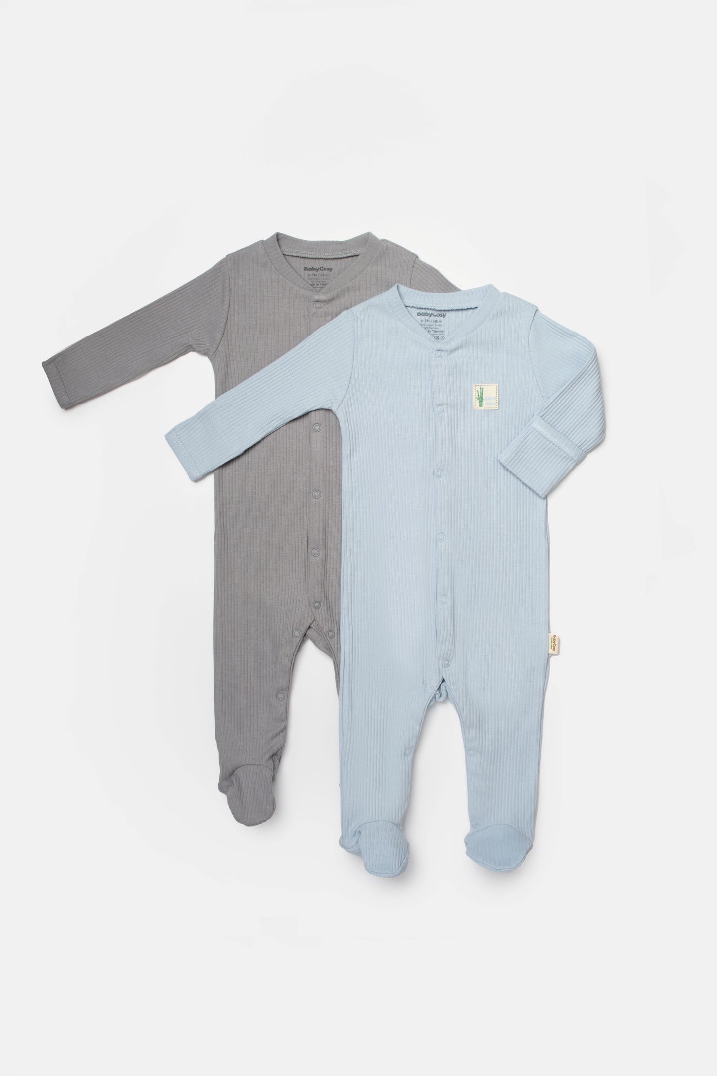 2 PCS Footed Rompers - Blue / Grey