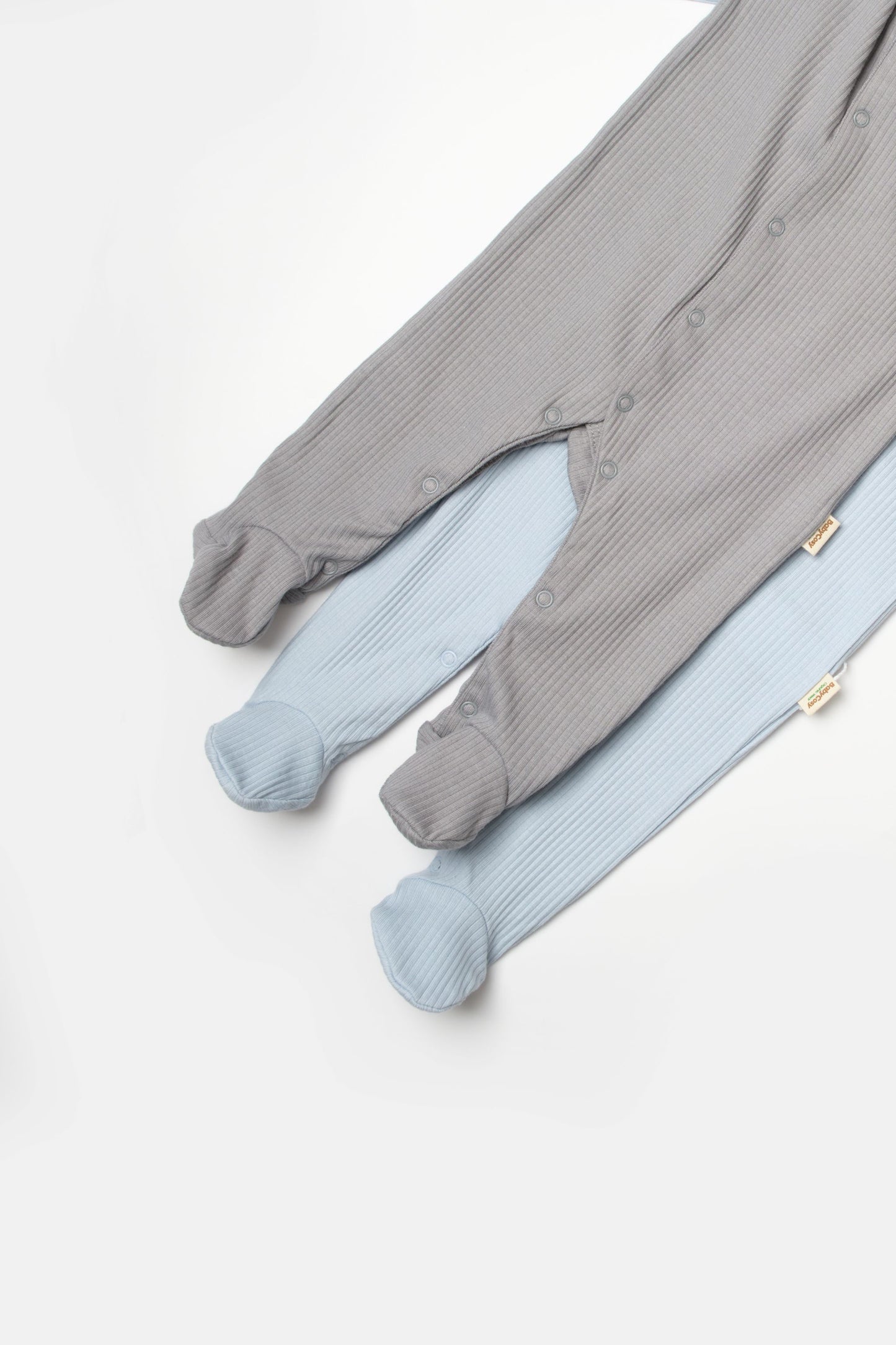 2 PCS Footed Rompers - Blue / Grey