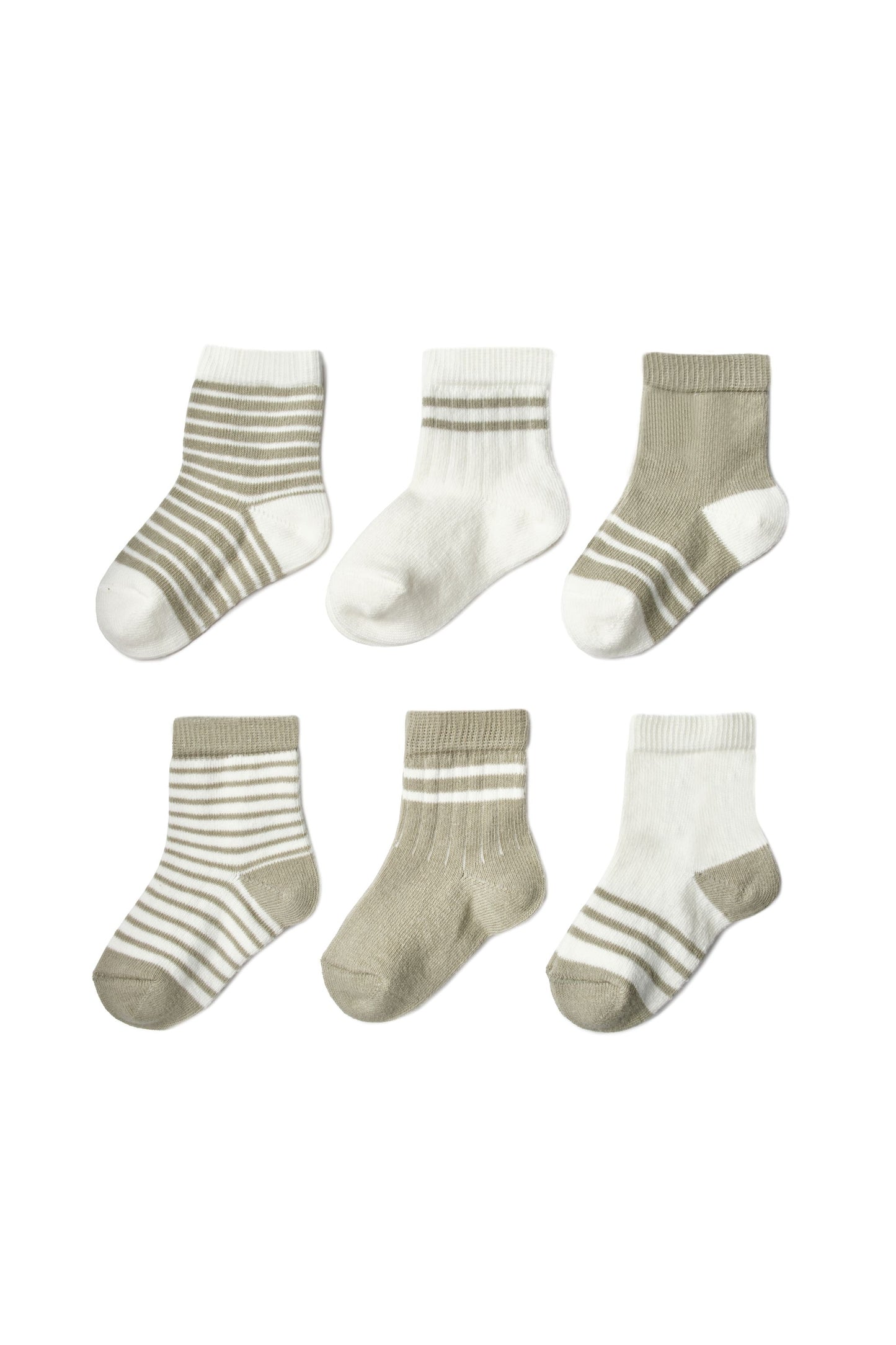 6 Pairs Basic Socks - Ecru / Green