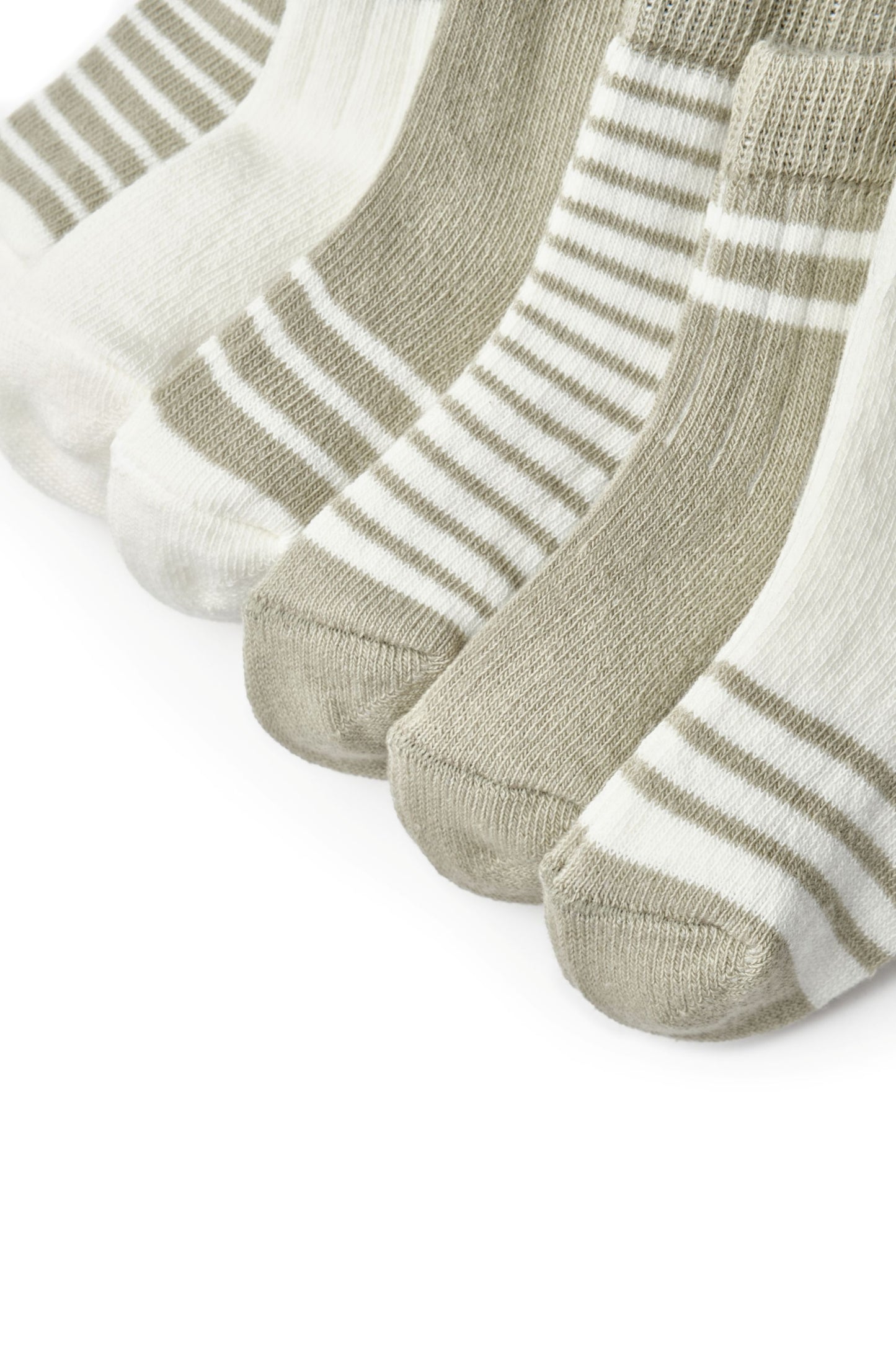 6 Pairs Basic Socks - Ecru / Green