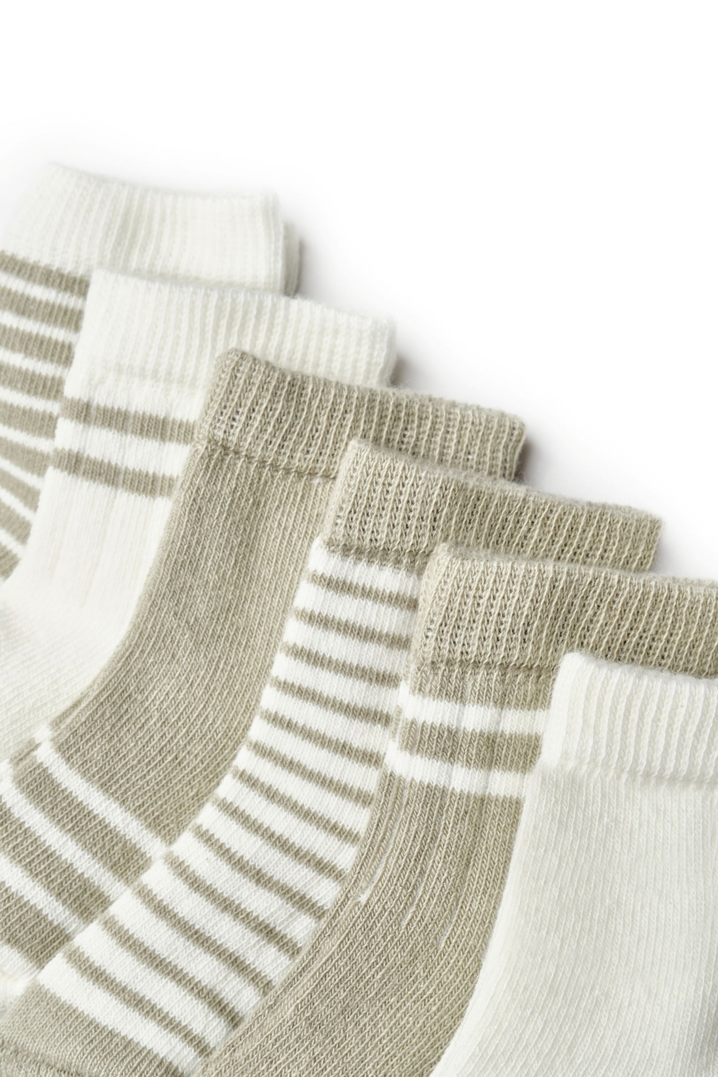6 Pairs Basic Socks - Ecru / Green