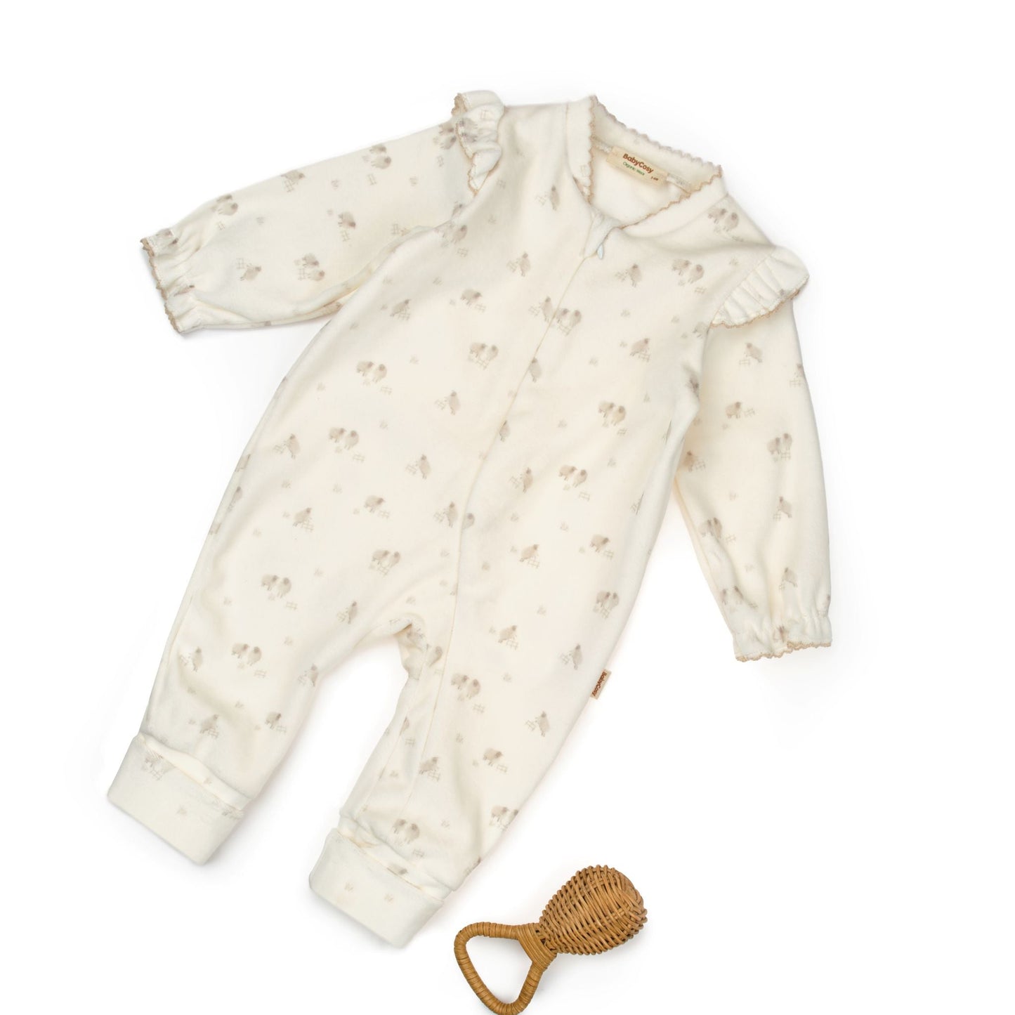 Zippered Romper - off-white - 100% Organic Cotton Velvet - 3-24M