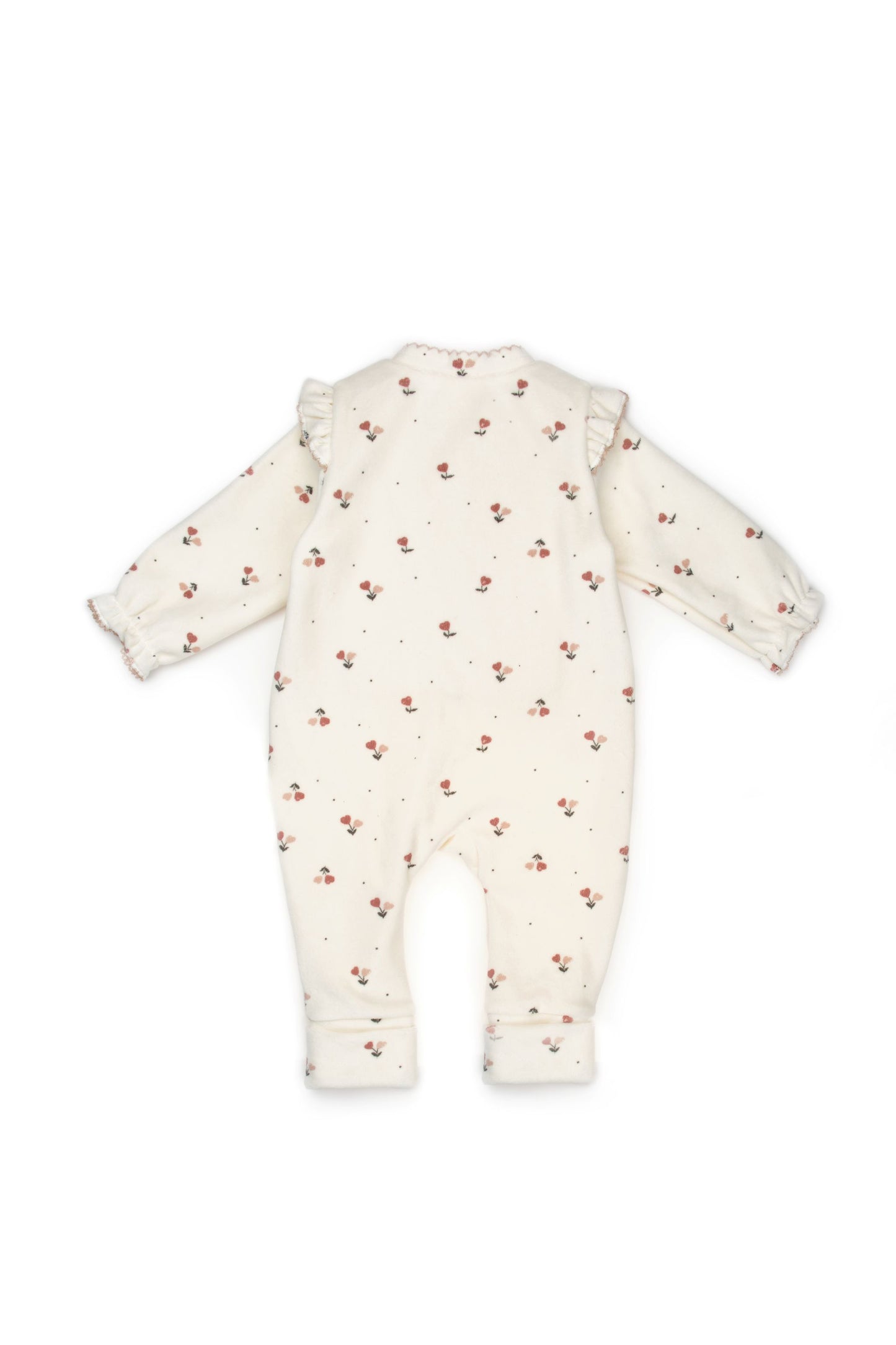 Zippered Romper - Floral white 100% Organic Cotton Velvet - 3-24M