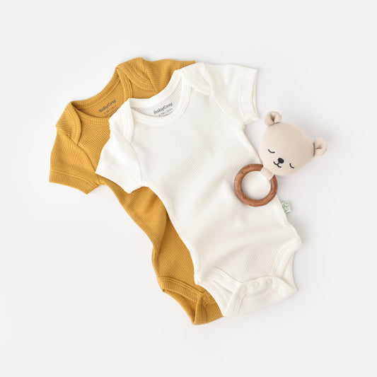 2 PCS Short Sleeve Body - Mustard/White- 0-24M