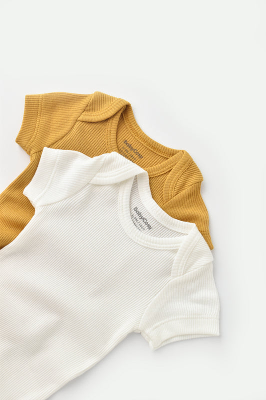 2 PCS Short Sleeve Body - Mustard/White- 0-24M