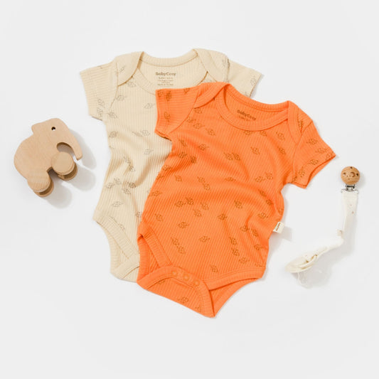 2 PCS Short Sleeve Body - Stone/Apricot - 0-24M