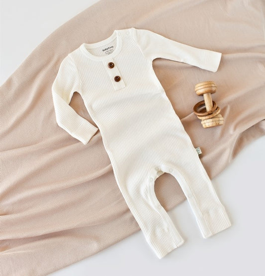 Long Sleeve Romper - Ecru - 0-24M