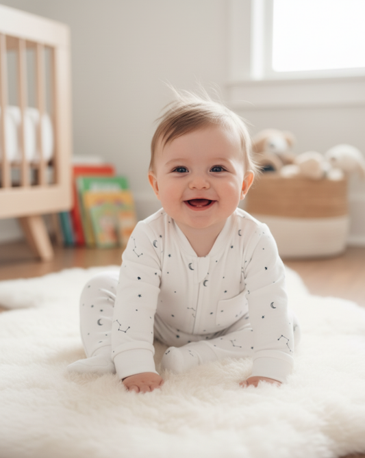 Zippered Romper - White - 100% Organic Cotton - 3-24M