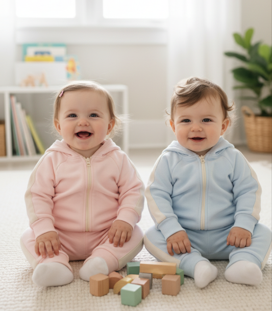 Fleeced Hoodie and Jogger Set - Pink/Blue/Purple - 3-24M